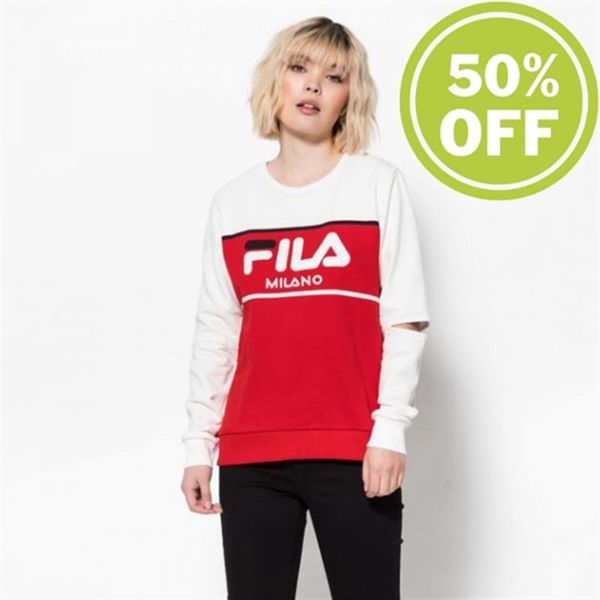 Sudaderas Fila Mujer Rojas / Blancas - Milan Week Shirt Er With Cut Outs - España 836954MDC